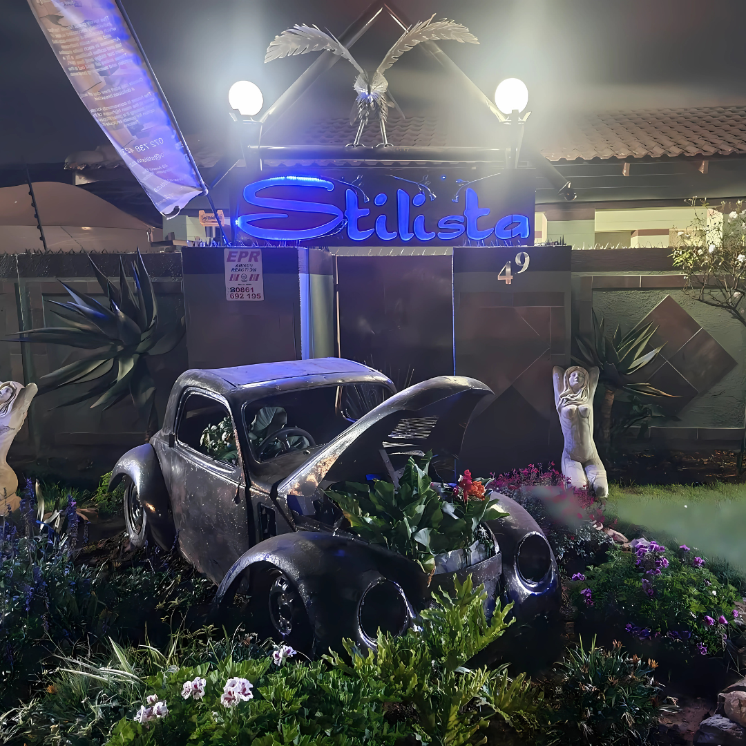 Stilista Guesthouse Entrance at Night | Randfontein Art Garden Feature